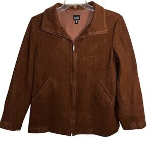Eileen Fisher 100% Wool Zip Front Jacket Rust Brown Italian Fabric Size M